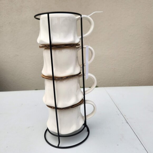 NEW Ceramic Ghost Mugs Mug Set of 4 Stacking Stackable White Stoneware Can hold - Picture 10 of 16